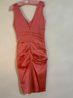 Cache Orange Size 2 Coral Silk Midi Cocktail Dress on Queenly