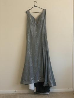 Rachel Allan Silver Size 22 Floor Length Shiny Side slit Dress on Queenly