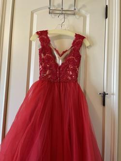 Mori Lee Red Size 00 Cap Sleeve Ball gown on Queenly