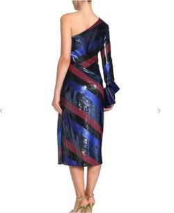 Diane Von Furstenberg Blue Size 10 Burgundy Sequin One Shoulder Straight Dress on Queenly
