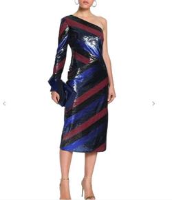 Diane Von Furstenberg Blue Size 10 Burgundy Sequin One Shoulder Straight Dress on Queenly