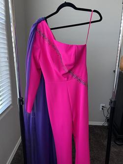Ashley Lauren Pink Size 10 Sequin Cape Jumpsuit Dress on Queenly