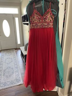 MoriLee Red Size 14 Floor Length Straight Dress on Queenly