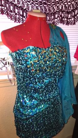 Clarisse Blue Size 4 Fun Fashion $300 One Shoulder Cocktail Dress on Queenly