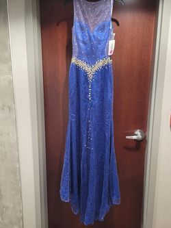 Style 12640 Studio 17 by House of Wu Blue Size 0 Black Tie 50 Off Floor Length Pageant Side slit Dress on Queenly