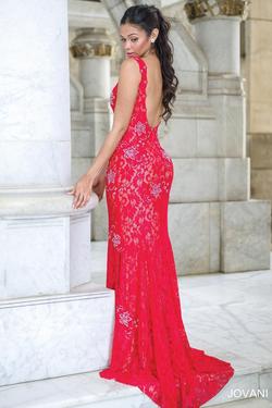 Style 21789 Jovani Red Size 12 Lace Plus Size Jewelled Mermaid Dress on Queenly