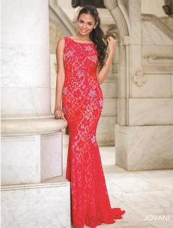 Style 21789 Jovani Red Size 12 Sequin Lace Mermaid Dress on Queenly