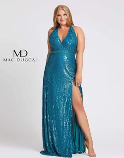 Style 4919 Mac Duggal Blue Size 14 Teal Side slit Dress on Queenly