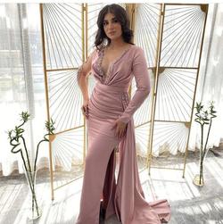 Shiny Dresses Fashion Multicolor Size 6 Fitted Light Pink Beaded Top Sheer Side slit Dress on Queenly