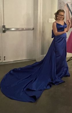 Sherri Hill Royal Blue Size 4 Overskirt Prom Free Shipping Jewelled Train Dress on Queenly