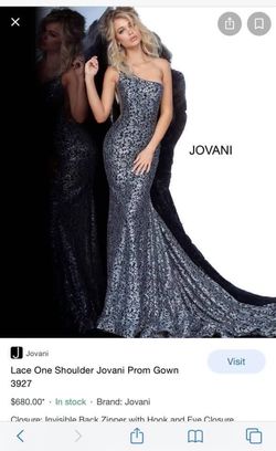 Jovani one shoulder Blue Size 2 Black Straight Dress on Queenly