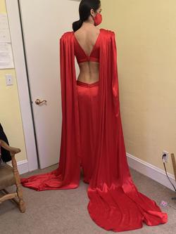 Custom Red Size 2 Cape Plunge Fitted Side slit Dress on Queenly