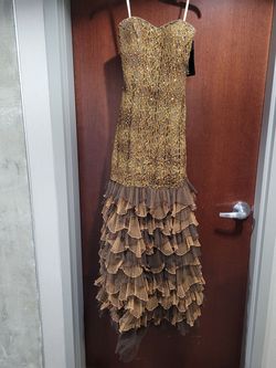 Style 7099 Jolie Prom  Gold Size 6 $300 Tall Height 50 Off Mermaid Dress on Queenly
