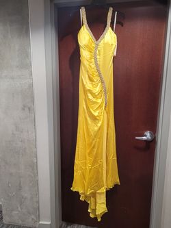Style P3437 Precious Formals Yellow Size 6 50 Off Black Tie Side slit Dress on Queenly