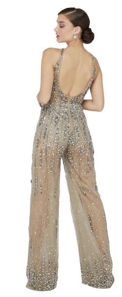 Terani Couture Nude Size 4 Floor Length Boat Neck Jumpsuit Dress on Queenly