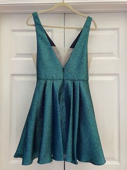 Sherri Hill Blue Size 8 Plunge Wedding Guest A-line Dress on Queenly