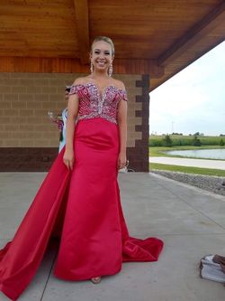 Rachel Allan Red Size 6 Sheer Sleeves Train Dress on Queenly