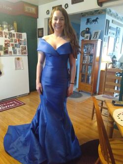 Tarik Ediz Formal Gown Blue Size 4 Train Floor Length Prom Mermaid Dress on Queenly
