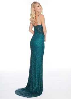 Style 1814 Ashley Lauren Green Size 0 Spaghetti Strap Pageant Side slit Dress on Queenly