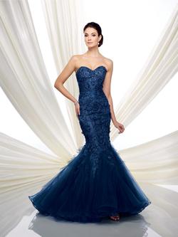 Style 216D41 Mon Cheri Blue Size 20 Plus Size Lace Sweetheart Tulle Mermaid Dress on Queenly
