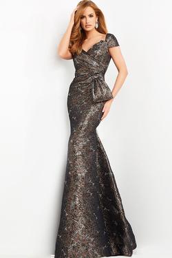 Style 06707 Jovani Gold Size 12 Pageant Cap Sleeve Straight Dress on Queenly