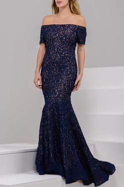 Style 36446 Jovani Blue Size 20 Navy Plus Size Lace Straight Dress on Queenly