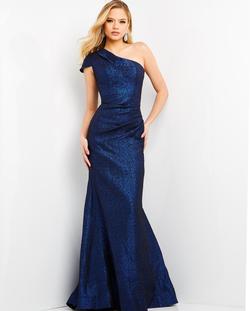 Style 06751 Jovani Blue Size 20 One Shoulder Plus Size Mermaid Dress on Queenly
