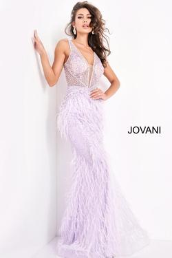 Style 03023 Jovani Purple Size 6 Sheer Prom Straight Dress on Queenly