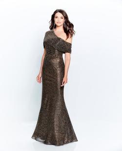 Style 120902 Mon Cheri Gold Size 12 Pageant Jersey Straight Dress on Queenly