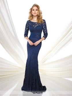Style 115960SL Mon Cheri Blue Size 20 Plus Size Lace Tulle Mermaid Dress on Queenly