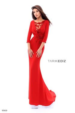 Style 93410 Tarik Ediz Red Size 8 Pageant Straight Dress on Queenly