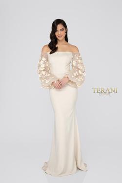 Style 1911E9128 Terani Couture Nude Size 8 Pageant Straight Dress on Queenly