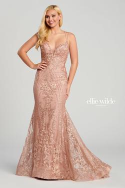 Style EW120028 Ellie Wilde Pink Size 6 Sequin Plunge Flare Mermaid Dress on Queenly