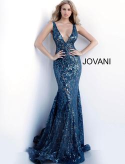 Style 63437 Jovani Blue Size 16 Teal Mermaid Dress on Queenly
