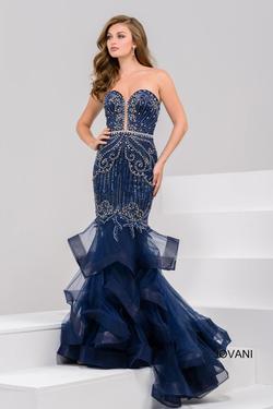Style 36984 Jovani Blue Size 12 Navy Strapless Plus Size Mermaid Dress on Queenly