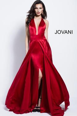 Style 57537 Jovani Red Size 0 Prom Halter Side slit Dress on Queenly