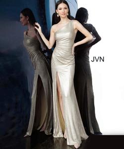 Style JVN4734 Jovani Gold Size 18 Prom Plus Size Side slit Dress on Queenly