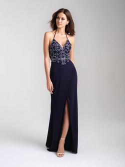 Style 20-322 Madison James Blue Size 0 Halter Navy Straight Dress on Queenly