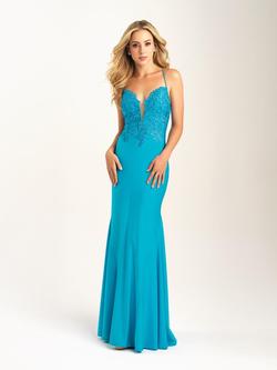 Style 20-360 Madison James Blue Size 0 Turquoise Embroidery Jersey Mermaid Dress on Queenly