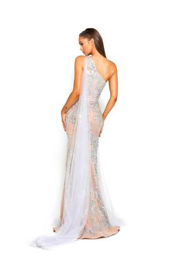 Style PS2020 Portia and Scarlett Silver Size 8 Tulle Side slit Dress on Queenly