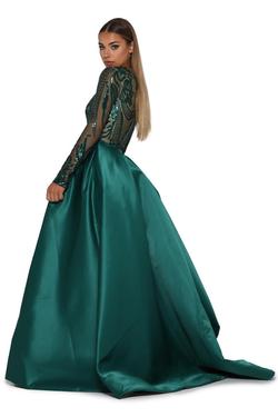 Style PS1705_Long_Sleeves Portia and Scarlett Green Size 2 Pageant High Low Sheer Ball gown on Queenly