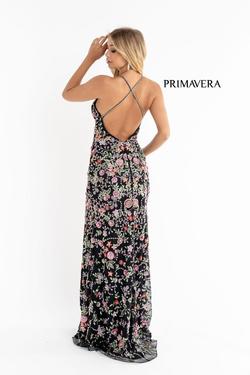 Style 3073 Primavera Black Size 4 Spaghetti Strap Sequin Side slit Dress on Queenly