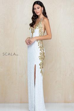 Style 60225 Scala White Size 4 Gold Sequin Straight Dress on Queenly