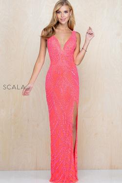 Style 60222 Scala Hot Pink Size 12 Side slit Dress on Queenly