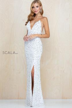 Style 60218 Scala White Size 4 Sequin Cut Out Side slit Dress on Queenly