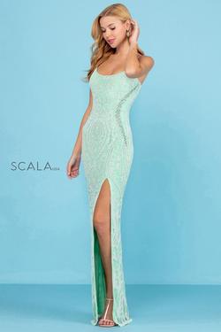 Style 60263 Scala Green Size 16 Plus Size Sequin Mint Side slit Dress on Queenly