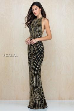 Style 48793 Scala Black Size 4 Gold Cut Out Straight Dress on Queenly