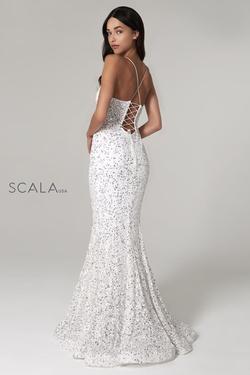 Style 60080 Scala Silver Size 0 Pageant Jewelled Train Straight Dress on Queenly