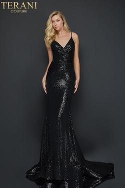 Style 2011P1032 Terani Couture Black Size 14 Pageant Train Mermaid Dress on Queenly