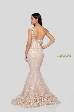 Style 1911P8370 Terani Couture Gold Size 14 Plus Size Pageant Mermaid Dress on Queenly